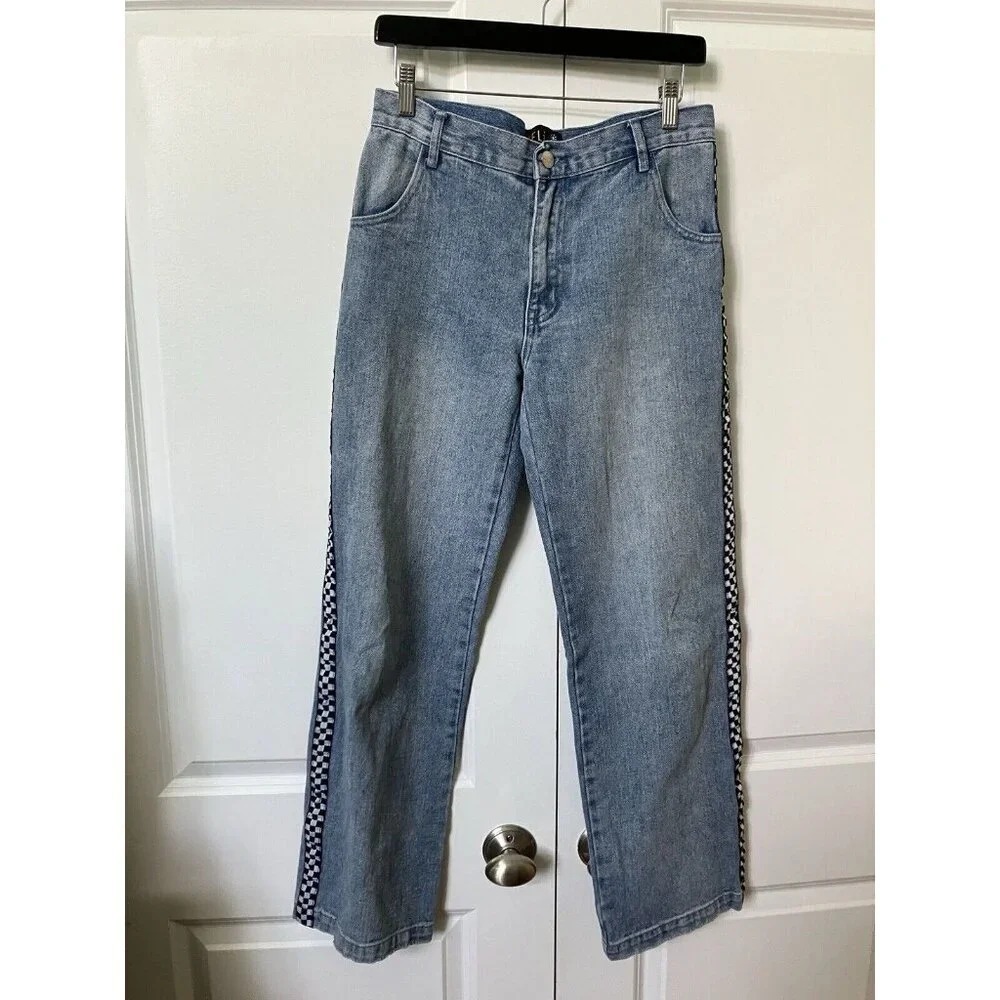 Delia's x Dollskill Checkered Stripe Boyfriend Jeans Medium